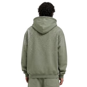 Sweat à capuche oversize en molleton vert sauge pour homme, imprimé étoiles en strass, en coton épais, style streetwear, décontracté pour l'hiver - Product Image 2