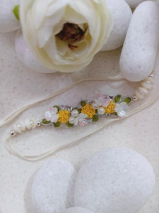 Bandas bordadas a mano con cuentas pulsera de hilo floral con perlas para <b>regalo</b> o decoracion de boda - Product Image 3