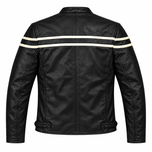 Veste de moto en cuir de vachette noir de qualité supérieure pour homme, respirante, avec pompons, col rabattable, fermeture éclair, style motard - Product Image 2