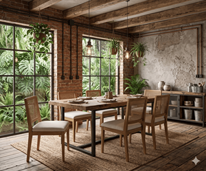 Modern Luxury Rattan Dining <b>Chair</b> Solid Mango Wood Cushioned Armless Dining Room Furniture Home Furniture - Product Image 1