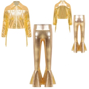 Ensemble veste métallique et pantalon pattes d'éléphant pour filles de 6 à 16 ans, pour spectacles sur scène, fêtes d'anniversaire, costumes à paillettes, vêtements de danse - Product Image 2