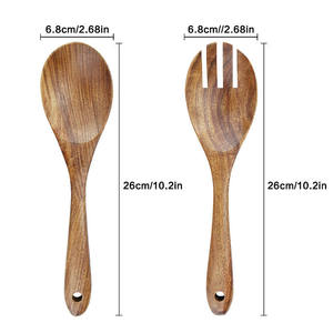Ensemble de service à salade en bois écologique au design moderne et luxueux avec fourchette et cuillère polies miroir pour les dîners festifs - Product Image 2
