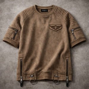 เสื้อยืดผู้ชายทรงสปอร์ต แบรนด์ Biker Zipper ผ้าแคนวาสคอตตอน 100% ย้อมเส้นด้าย เป็นมิตรต่อสิ่งแวดล้อม ระบายอากาศด้านหน้าได้ดี น้ำหนักผ้าหนา GSM ตัดเย็บแบบไหล่ตกตามสั่ง - Product Image 3