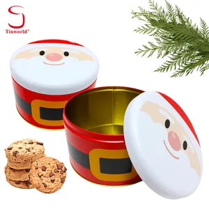Conteneur de stockage de biscuits en fer blanc en gros d'usine boîte ronde en métal/boîte emballage de pot d'étain de biscuit de Noël