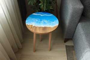Round Beach Inspired <b>Epoxy</b> <b>Resin</b> Wood <b>Table</b> Handmade Coastal Accent <b>Table</b> Custom Luxury Living Room Furniture - Product Image 4