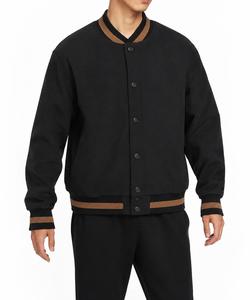 Chaqueta Varsity Impermeable para Hombre, Color Sólido, Cierre de Botones, Corte Regular Informal, Detalles en Negro y Marrón, Poliéster, para Invierno - Product Image 1