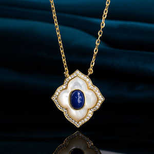 สร้อยคอดอกไม้ดีไซน์สวยงามประดับจี้ลาพิส ลาซูลีประดับมุกสำหรับผู้หญิงสวมใส่ทุกวัน - Product Image 1