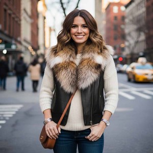 Gilet en cuir pour femme avec col, manteau en fourrure véritable personnalisé pour femme, veste en fourrure de renard naturelle, manteau à col montant, gilet moelleux, veste en fourrure pour fille - Product Image 4