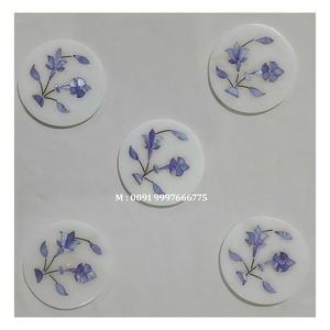 Meilleur fournisseur indien et magnifique miroir rond de petite taille en marbre doré avec incrustation de nacre pour la décoration et les cadeaux - Product Image 3
