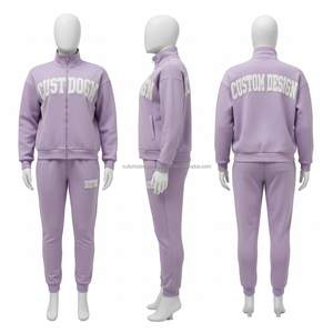 Custom Design Women's Tracksuit Full <b>Zip</b> Hoodie <b>Joggers</b> Set Light Green Cotton Casual Autumn Wear <b>With</b> Side <b>Pockets</b> - Product Image 2