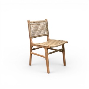 Silla de comedor escandinava de madera maciza de teca con acabado natural, asiento de ratán tejido, silla de madera minimalista para restaurante y comedor. - Product Image 5