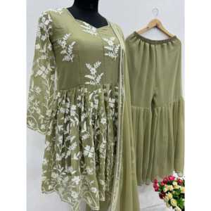 Fancy Stitched Work Top Sharara Jumpsuit con Dupatta para ocasiones especiales para fiestas y eventos - Product Image 4