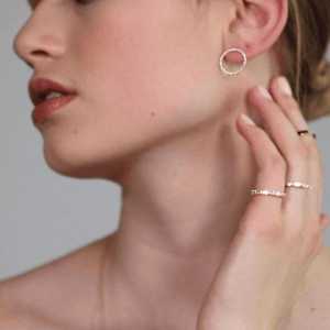 Pendientes de Aro Abierto con Diamantes Circulares Engastados en Pavé, Geométricos, Venta al por Mayor, 18mm, Oro Sólido 14K 18K, Plata 925, Corte Redondo - Product Image 4