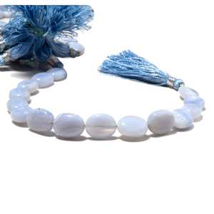 Perles ovales unies en agate dentelle bleue, fil de perles en pierre précieuse agate dentelle bleu clair pour la fabrication de bijoux DIY - Product Image 2