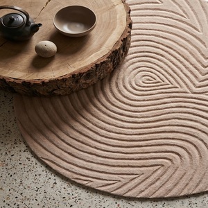 Tapis indien fait main, motif abstrait moderne, 100% laine de Nouvelle-Zélande, beige sable, poils longs, épais, anti-taches, anti-chute de poils, tapis pour la maison - Product Image 1