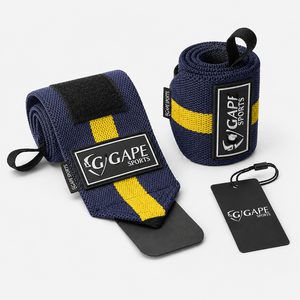 GAPE SPORTS Bandes de soutien pour poignets Bleu marine Jaune Réglables avec fermeture auto-agrippante Musculation Entraînement de force Unisexe Prix de gros - Product Image 1
