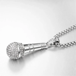 Hip Hop Microphone Pendant Necklace Iced Out Bling Moissanite Chain Music Mic Charm Gold <b>Silver</b> Mens Womens Jewelry <b>Choker</b> - Product Image 4