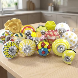 <b>Ceramic</b> Cabinet <b>Knobs</b> Novelty Shape Yellow White Hand Painted Modern Design Bedroom Kitchen Drawer Pulls Easy Installation - Product Image 3