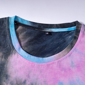 Camiseta de Manga Corta Tie-Dye para Hombre, Estilo Casual, Cuello Redondo, Tejido Oversize, Diseño Estampado en Rosa, Azul y Negro, Gran Venta - Product Image 5
