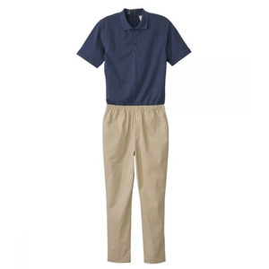 Combinaison de patiente d'hôpital pour femme, lavande, en tricot de coton mélangé, avec poches latérales et manches courtes, fermeture éclair intégrale au dos - Product Image 4