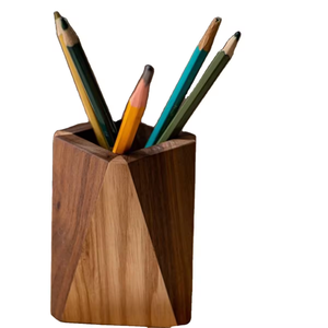 Natural <b>Solid</b> <b>Wood</b> Pen Holder Geometric Design <b>Solid</b> <b>Wood</b> <b>Desk</b> Organizer Pen Holder Luxury Business Gift Desktop Office - Product Image 1