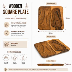 Bandeja de Servir de Madera Hecha a Mano con Dos Compartimentos |   Tabla para servir bocadillos, salsas y aperitivos de 6 x 6 pulgadas - Product Image 5