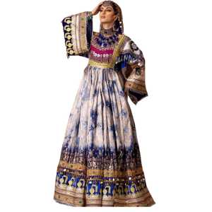 Vestido Largo Maxi Tradicional Étnico Afgano Kuchi, Hecho a Mano, con Bordado de Encaje, Cachemira, Acrílico, Chifón, Estilo Vintage para Mujer - Product Image 1