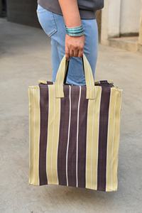 Customised <b>Recycled</b> Nylon Striped(Beige Brown) Indian Market Shopping <b>Bag</b> - Product Image 3