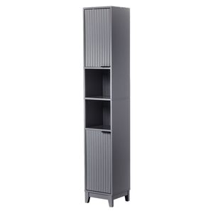 Mobile bagno a due ante e due ripiani in truciolato grigio con impiallacciatura in melaminico e griglia in MDF, 30x28x170 cm, termoformato per bagni - Product Image 1
