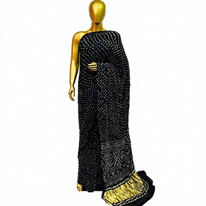 Nuevo lanzamiento: Saree AISHA BANDHEJ de seda pura para mujer, diseño Bandhani pintado a mano, listo para fiestas y bodas, secado rápido, muestra en 7 días. - Product Image 1
