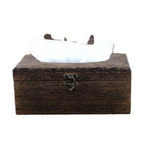<b>Retro</b> Wooden Tissue Box Cover With Metal Clasp And Oval Slot For Home Office Decor p Decor Storage for <b>Desk</b> Items - Product Image 4