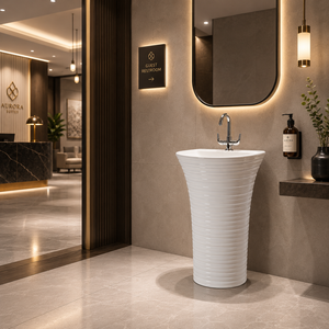 Lavabo de Pedestal Rectangular de una Pieza PORSCHE-X, Montado en el Suelo, con un Solo Orificio, Grifo Monomando, Acabado Cromado Contemporáneo, con Desagüe - Product Image 3