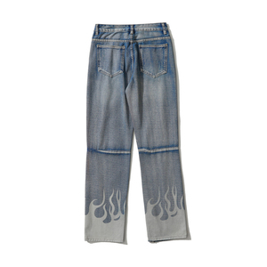 Jeans de Diseñador para Hombre BEST ROCK INTERNATIONAL, Estilo Hip Hop Pop con Estampado de Llamas, Corte Recto, 100% Algodón, Transpirables, Cintura Media, Verano, Personalizados - Product Image 2