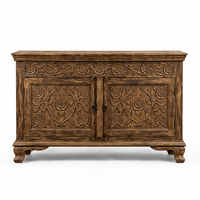 Buffet en bois massif sculpté à la main, éco-responsable, avec rosette florale, style rustique, pour entrée, salon, rangement gain de place