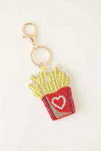 Llavero de Papas Fritas Hecho a Mano con Cuentas, Diseño de Corazón Rojo y Amarillo, Tema de Amor, Accesorio Decorativo - Product Image 1