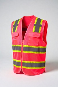 Gilet de sécurité réfléchissant rose avec panneaux en maille et plusieurs poches pour les travaux de construction et de circulation - Product Image 4