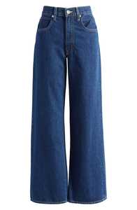 Jean large taille mi-haute pour femme, longueur intégrale, bleu uni, en coton, coupe décontractée, toutes saisons, denim tissé, streetwear, écoresponsable - Product Image 5