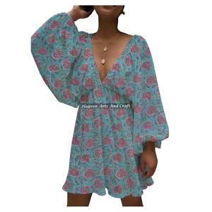 Nuevo Vestido Sexy de Verano para Fiesta, con Cuello en V Profundo y Mangas Farol, Estilo Vintage para Mujer, Ropa de Dormir para Adultos, con Estampado a Mano de Alta Calidad - Product Image 4