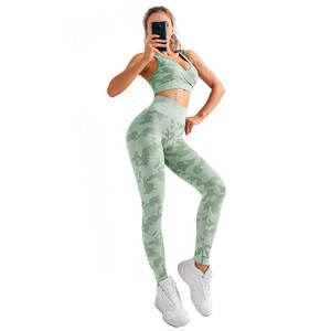 Women Custom 2 Piece Yoga <b>Set</b> Mid Waist <b>Leggings</b> Racerback Crop <b>Top</b> Spandex/Nylon Breathable Eco-Friendly Quick Dry <b>Seamless</b> - Product Image 1