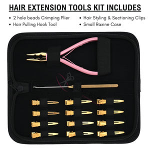 Kit d'outils pour extensions capillaires avec pince à sertir micro-anneaux et nano-anneaux 5-en-2, outil à crochet Microlink, pinces de sectionnement et petite trousse - Product Image 2