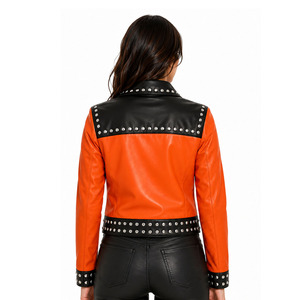 Women Genuine Leather Studded <b>Jacket</b> Ladies PU Leather Studded <b>Jacket</b> Zip Up Female Leather Studded <b>Jacket</b> With Pockets - Product Image 2