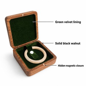 Boîte cadeau de luxe en bois massif pour montres et bijoux avec intérieur en velours – Boîte de rangement pour montres en bois personnalisée - Product Image 2