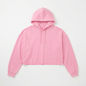 เสื้อฮู้ดดี้โอเวอร์ไซส์สีชมพูสำหรับผู้หญิง แขนยาว ทรงหลวม ไหล่ตก สไตล์ครอป เหมาะสำหรับฤดูใบไม้ร่วง - Product Image 1