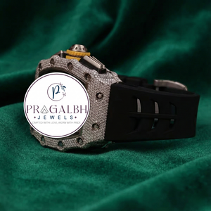 Montre de luxe Pragalbh Jewels entièrement sertie de diamants, mouvement à quartz, boîtier tonneau en acier inoxydable, bracelet en caoutchouc, 42 mm, sport, mode, légère - Product Image 3