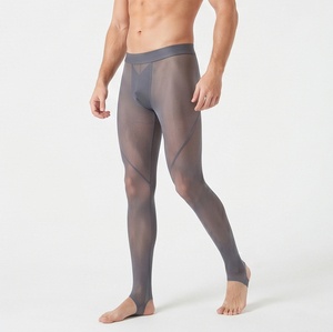 Leggings de malla transparente de longitud completa para hombre, color sólido, cintura elástica, pantalones ajustados transparentes, ligeros y elásticos - Product Image 3