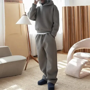 Heavyweight 500GSM Cotton <b>Oversized</b> Baggy Tracksuit Drop Shoulder Hoodie And Baggy style <b>Sweatpants</b> Relaxed Fit Streetwear Set - Product Image 2