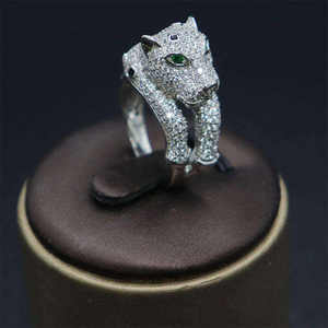 Silver Gold Plated 18k Customizable Weight Panther <b>Ring</b> Brilliant Cut Lab Grown <b>Diamonds</b> Filled Emerald Eyes IGI Certified - Product Image 2