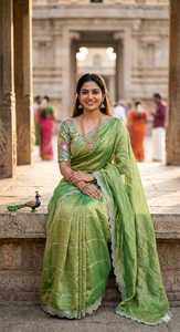 Sari en soie pure Fendi, sari en soie Siroshi avec broderie diamant, sari en soie Space Silk, blouse brodée Maggam, sari en soie résille richement brodé pour mariage - Product Image 4