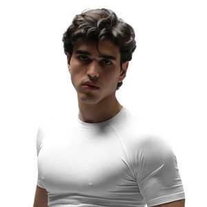 Men's <b>White</b> Slim Fit Crew Neck Short Sleeve <b>T</b> <b>Shirt</b> Stretch Athletic Training Gym Running Casual Sportswear Fitness Fashion - Product Image 2