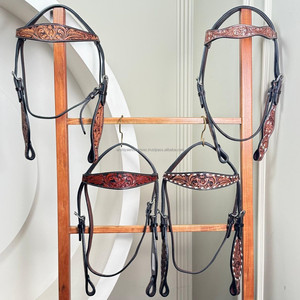 Custom Western Horse Headstall Rich Brown Hand Tooled cuero de vaca banda para cejas con correas ajustables y diseño de tallado floral - Product Image 4